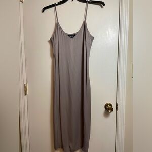 NWT Fab'rik Mushroom Brown Silky Midi Slip/Chemise w/ side slits Dress in Medium
